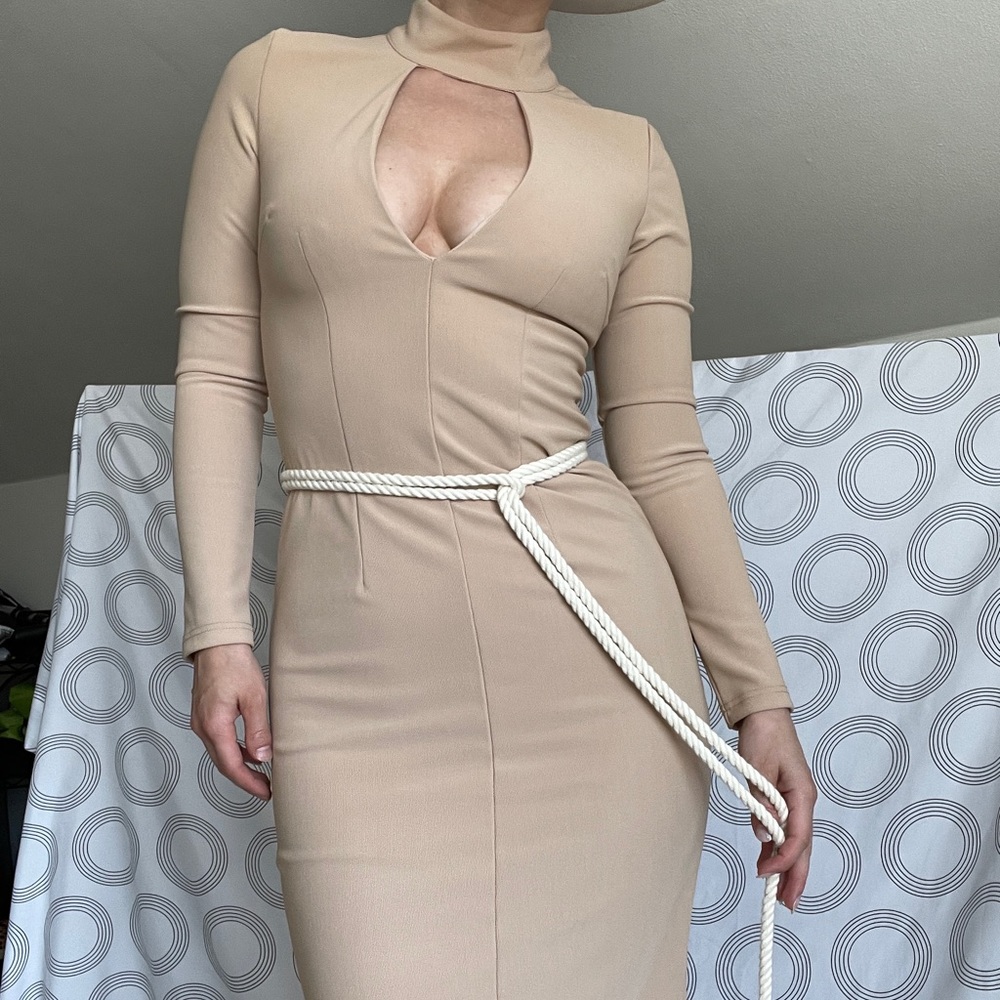 Midi cut-out dress Tan Beige Y2K sexy knee length stunner